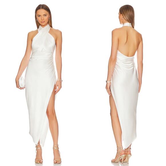 The Sei Cross Wrap Halter Neck Silk White Ivory Midi Dress Size 4 - Picture 1 of 9